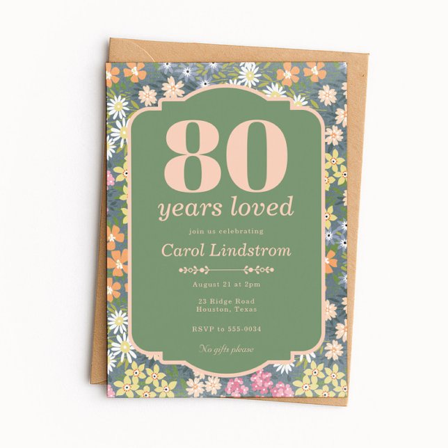 Invitation Fête d'anniversaire de 80 ans aimés dans le jardin (Créateur téléchargé)