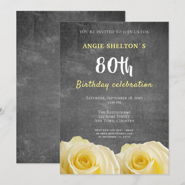 Invitation Fête d'anniversaire de 80 ans avec tableau noir et (Devant / Derrière)