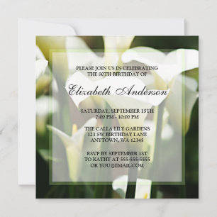 Invitation Fête d'anniversaire de 80 ans Elegant Lys Calla Bl