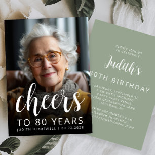 Invitation Fête d'anniversaire de 80 ans Photo Cheers Vert sa