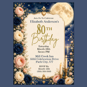 Invitation Fête d'anniversaire de 80 ans Pretty Moonlit Water