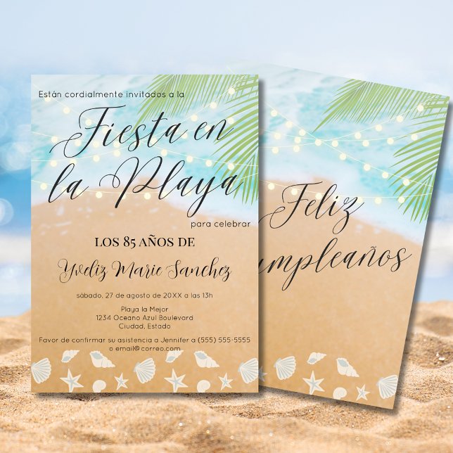 Invitation Fête d'anniversaire de 85 ans sur la plage de palm (Créateur téléchargé)