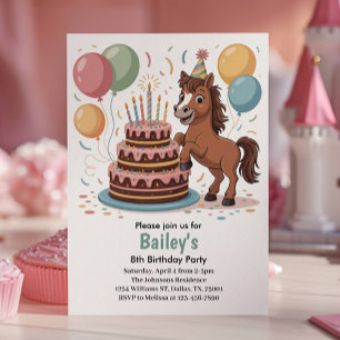 Invitation Fête d'anniversaire de 8 ans pour filles Cheval