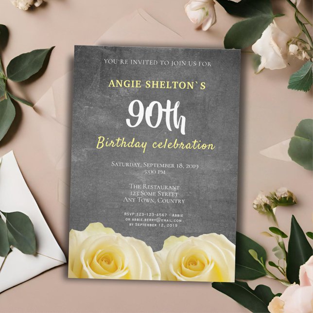 Invitation Fête d'anniversaire de 90 ans avec tableau noir et (Créateur téléchargé)