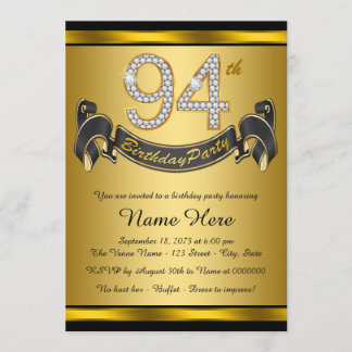 Invitation Fête d'anniversaire de 94 ans en or