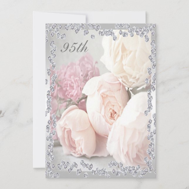 Invitation Fête d'anniversaire de 95 ans aux Roses Romantique (Devant)