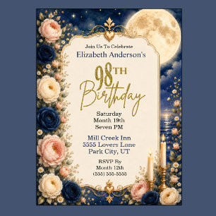 Invitation Fête d'anniversaire de 98 ans Pretty Moonlit Water