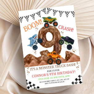 Invitation Fête d'anniversaire de 9 ans de Monster Truck