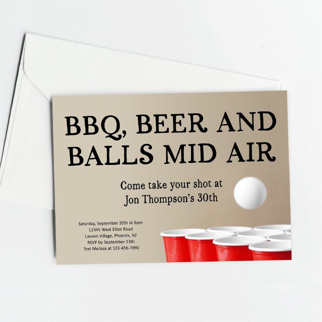 Invitation Fête d'anniversaire de Bachelor BBQ Beer Pong drôl (Créateur téléchargé)