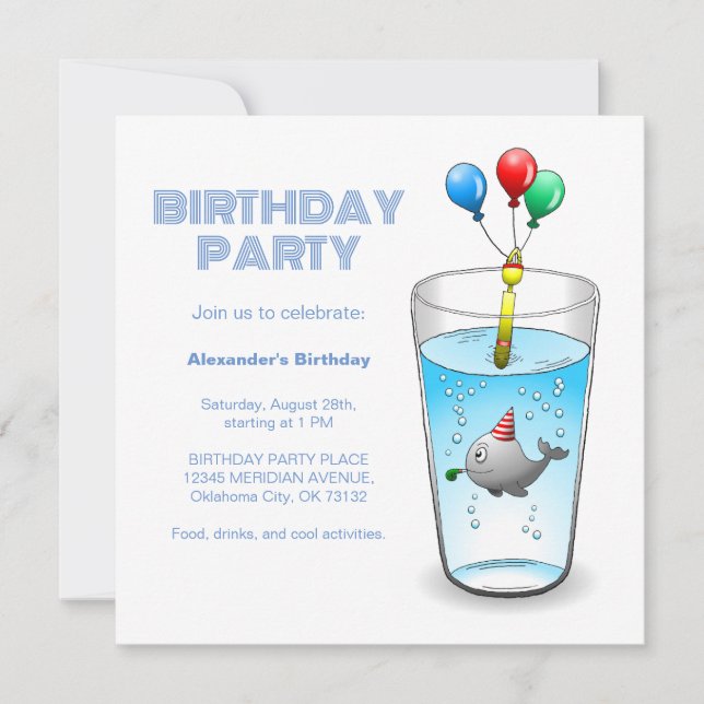 Invitation Fête d'anniversaire de baleine (Devant)