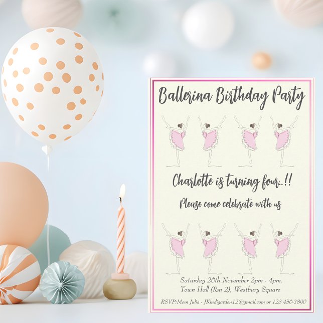 Invitation Fête d'anniversaire de Ballerina (Ballerina Birthday)