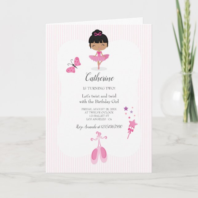Invitation Fête d'anniversaire de ballerine rose (Devant)