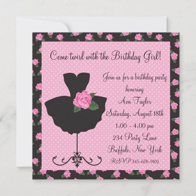 Invitation Fête d'anniversaire de ballerine Rose Rose (Devant)