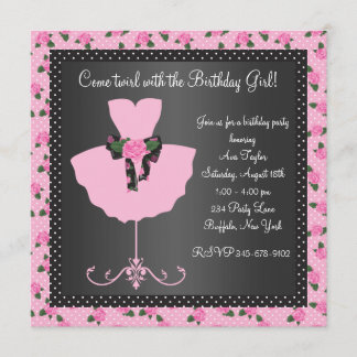 Invitation Fête d'anniversaire de ballerine Rose Rose Rose