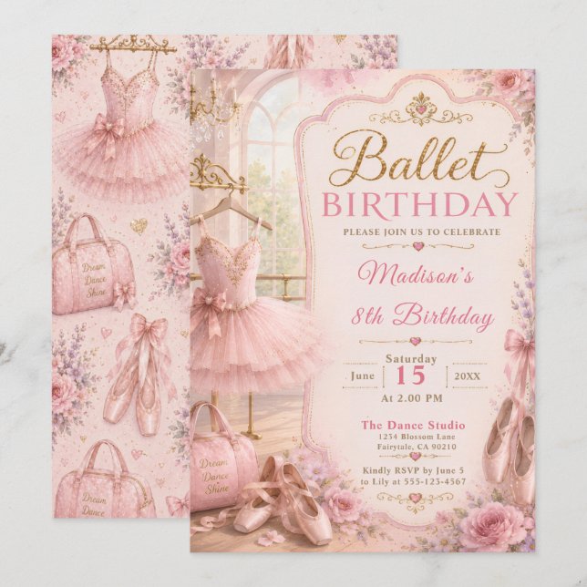 Invitation Fête d'anniversaire de ballet (Devant / Derrière)