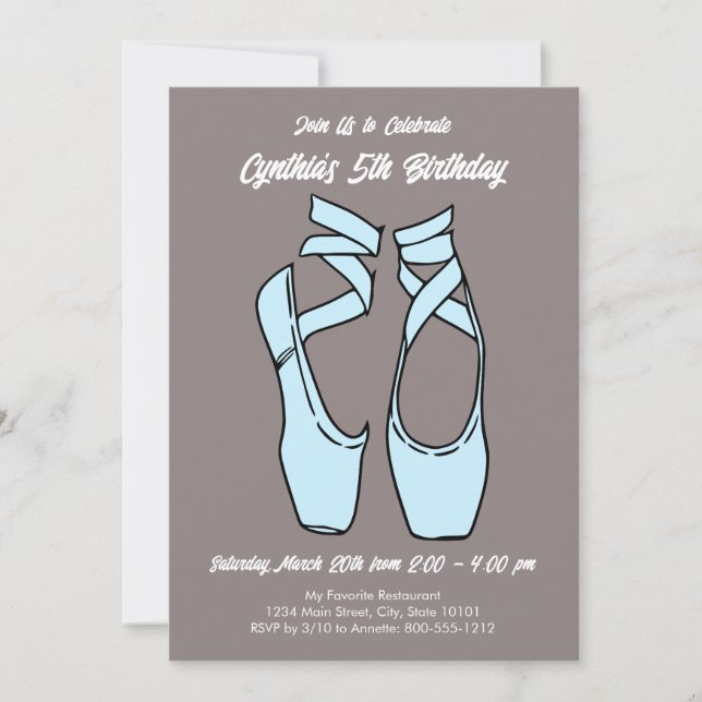 Invitation Fête d'anniversaire de ballet bleu minimaliste (Devant)
