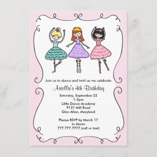 Invitation Fête d'anniversaire de ballet de ballerine