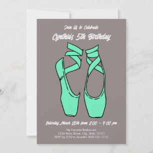 Invitation Fête d'anniversaire de ballet vert minimaliste