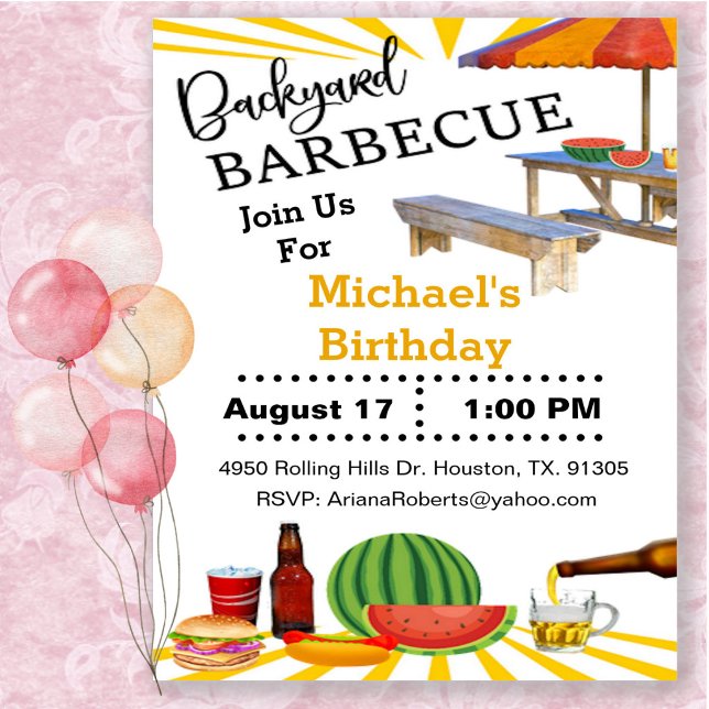 Invitation Fête d'anniversaire de barbecue dans la cour arriè (Créateur téléchargé)