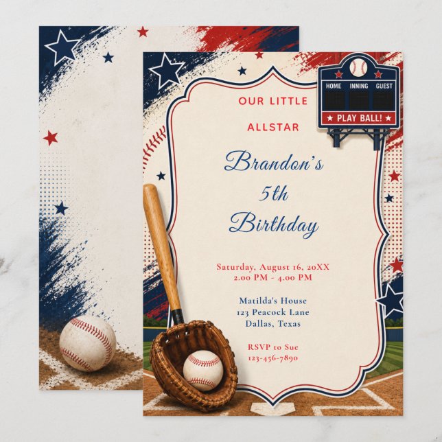 Invitation Fête d'anniversaire de baseball (Devant / Derrière)
