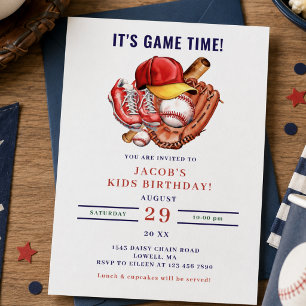 Invitation Fête d'anniversaire de baseball bleu marine pour e