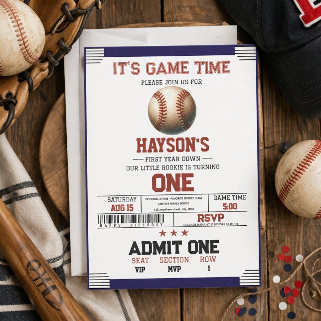 Invitation Fête d'anniversaire de baseball de la première ann (First Year Down Baseball 1st Birthday Party)