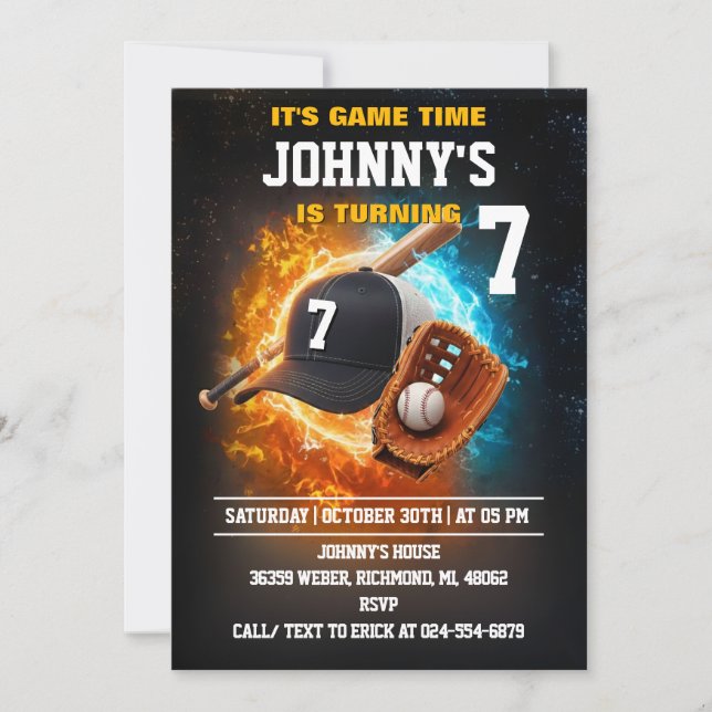 Invitation Fête d'anniversaire de baseball personnalisée (Devant)