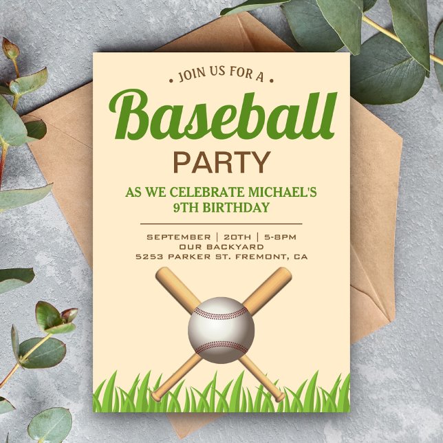 Invitation Fête d'anniversaire de baseball pour enfants (Créateur téléchargé)