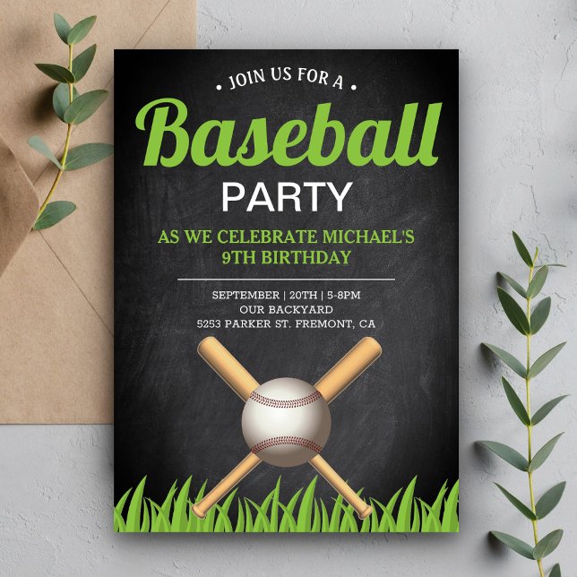Invitation Fête d'anniversaire de baseball pour enfants Chalk (Créateur téléchargé)