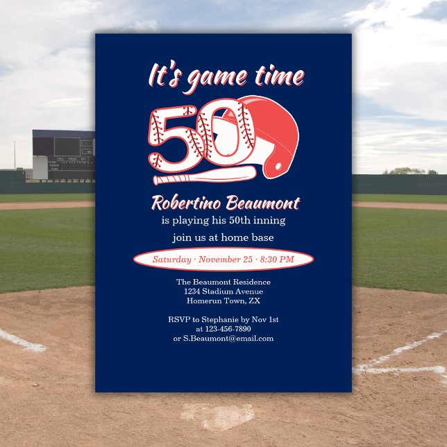 Invitation Fête d'anniversaire de baseball pour son 50e match (Créateur téléchargé)