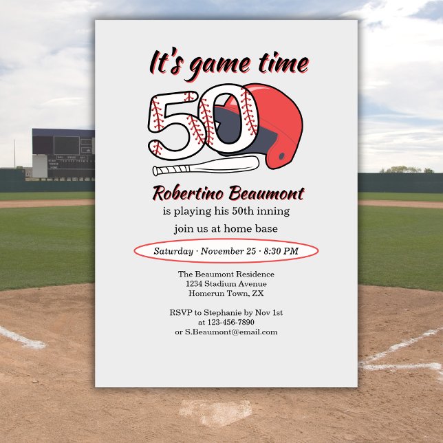 Invitation Fête d'anniversaire de baseball pour son 50e match (Créateur téléchargé)