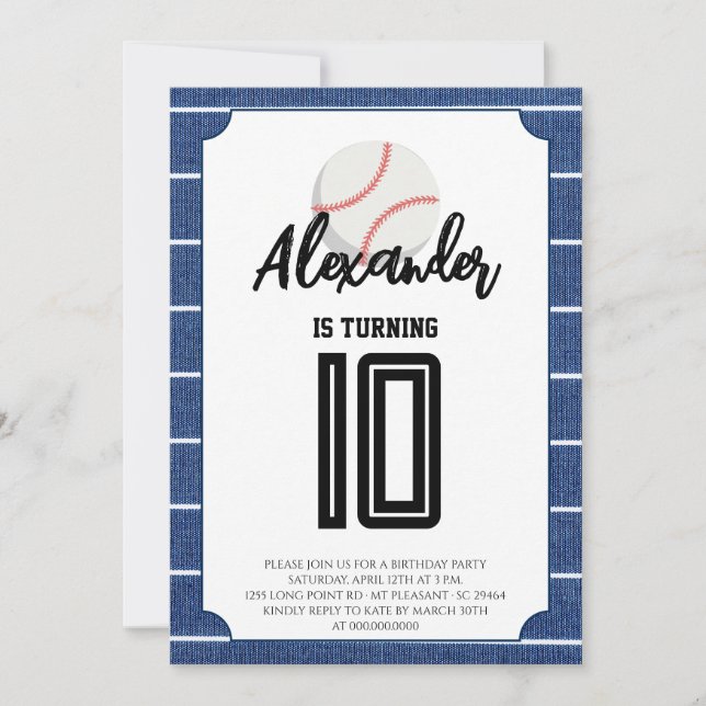 Invitation Fête d'anniversaire de baseball Rayures Bleues (Devant)