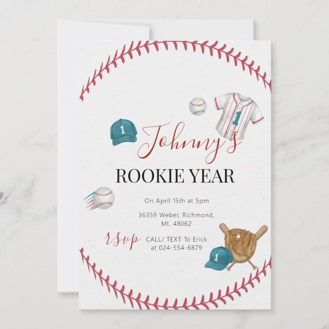 Invitation Fête d'anniversaire de baseball simple et personne (Devant)