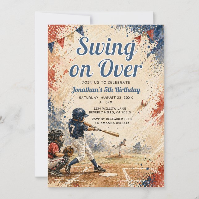 Invitation Fête d'anniversaire de baseball Swing On Over pour (Devant)