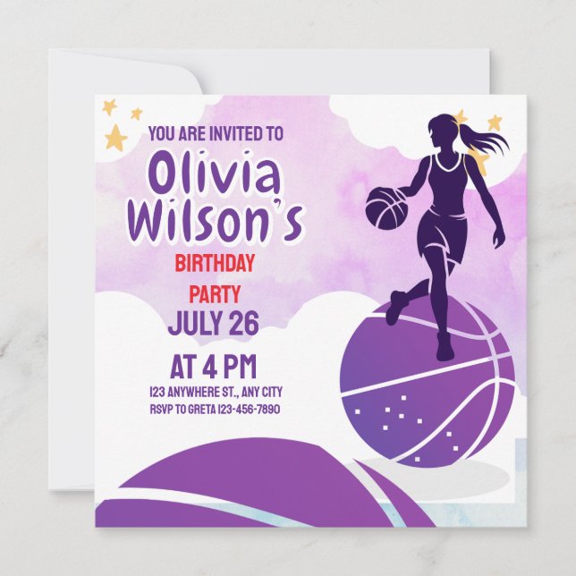 Invitation Fête d'anniversaire de basket-ball, Joueur de bask (Devant)