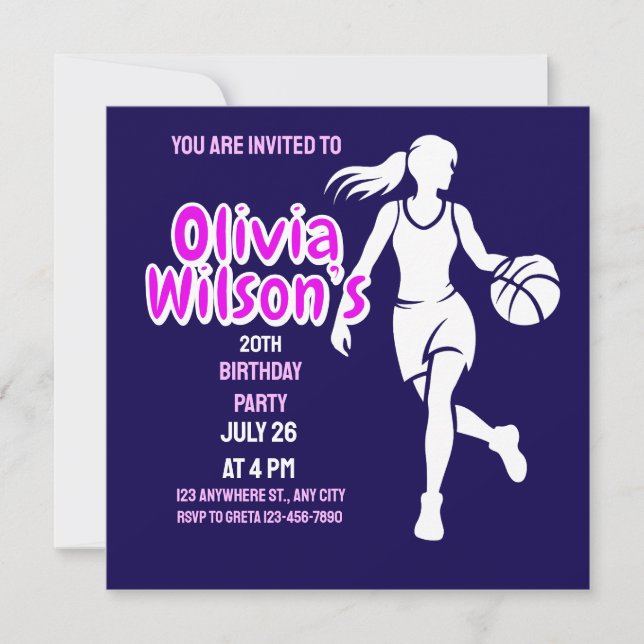 Invitation Fête d'anniversaire de basket-ball, Joueur de bask (Devant)