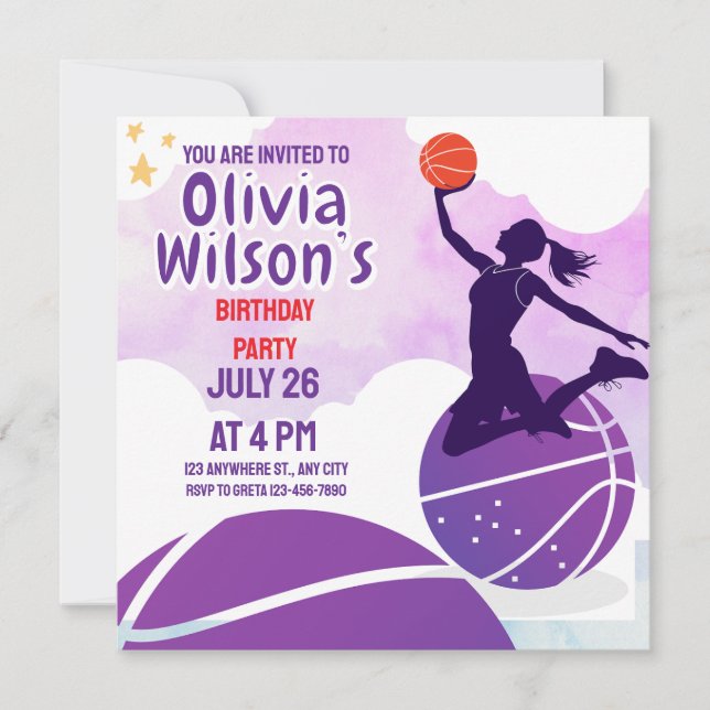 Invitation Fête d'anniversaire de basket-ball, Joueur de bask (Devant)