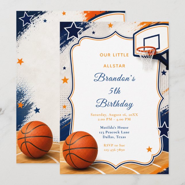 Invitation Fête d'anniversaire de basketball (Devant / Derrière)