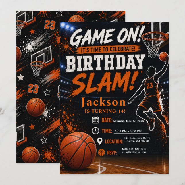 Invitation Fête d'anniversaire de basketball (Devant / Derrière)
