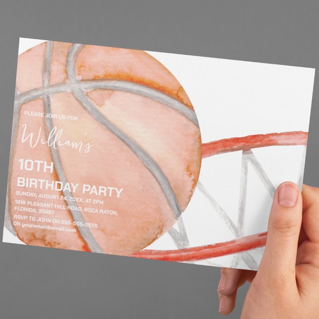 Invitation Fête d'anniversaire de basketball aquarelle pour e (Créateur téléchargé)