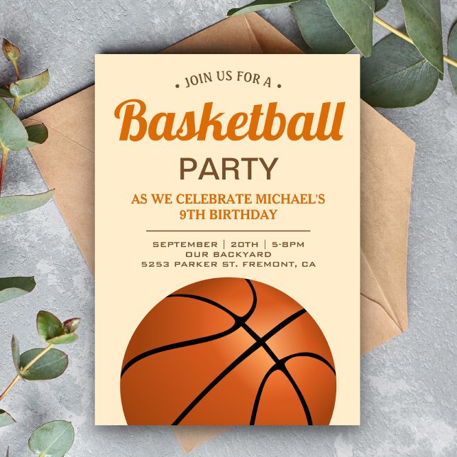 Invitation Fête d'anniversaire de basketball pour enfants (Créateur téléchargé)