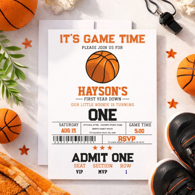 Invitation Fête d'anniversaire de basketball pour la première (Créateur téléchargé)