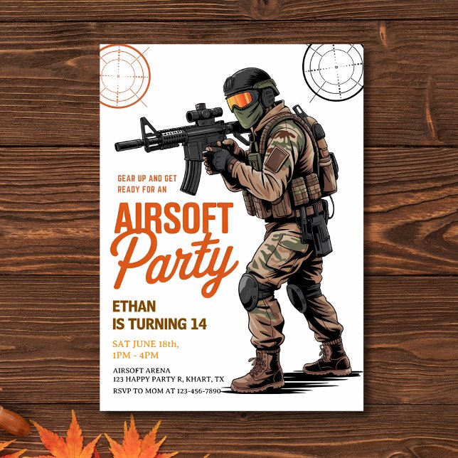 Invitation Fête d'anniversaire de bataille Airsoft Gear Up (Gear Up" Airsoft Battle Party Birthday Invitation
)