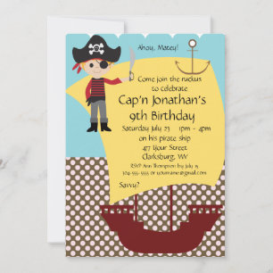 Invitation Fête d'anniversaire de bateau pirate personnalisab