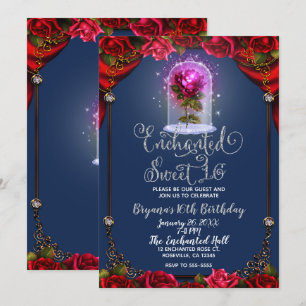 Invitation Fête d'anniversaire de beauté de rose rouge enchan