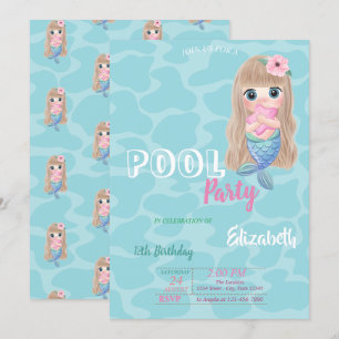 Invitation Fête d'anniversaire de bébé mermaid à la piscine a