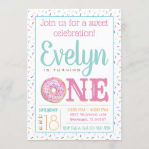 Invitation Fête d'anniversaire de beignet de filles première