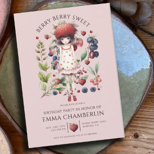 Invitation Fête d'Anniversaire de Berry Sweet Girl Whimsical