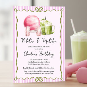 Invitation Fête d'anniversaire de bien-être Pilates et Matcha