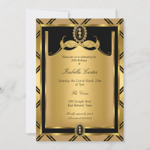 Invitation Fête d'anniversaire de bijou noir doré Art déco